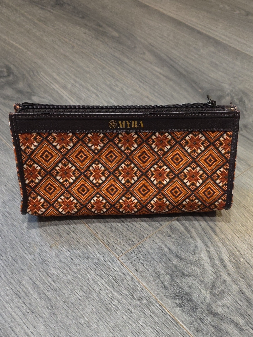 Myra Buena Mia Bag Brown/Orange Embroidered Boho Clutch